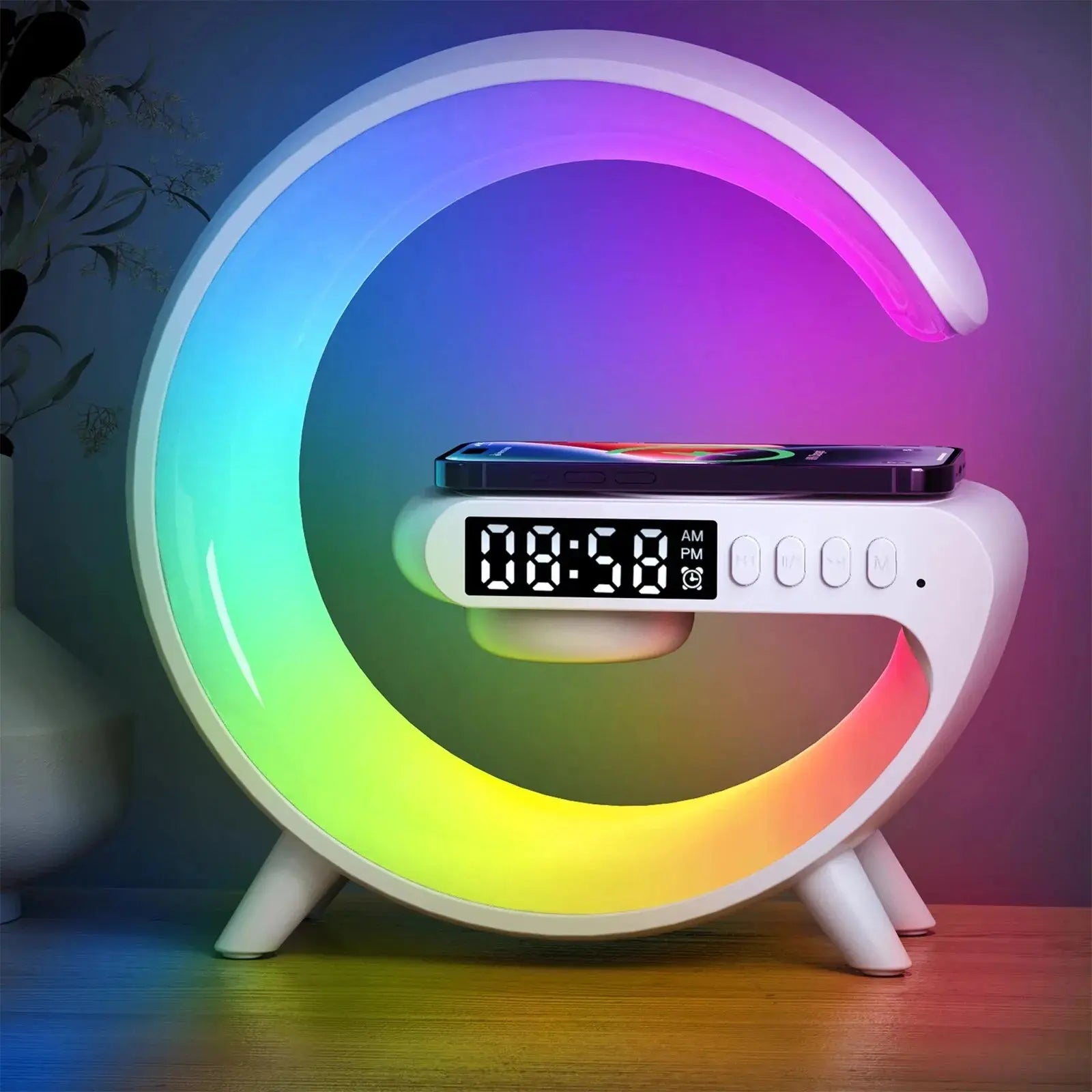 LED Smart Wake Up Light RGB Night Light with Wireless Speaker 15W Wireless Rechargeable Desk Lamp for Bedroom Bedside Game Room - Astroglowmk