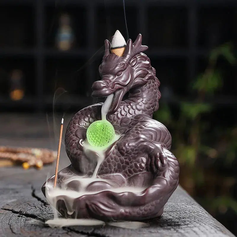 1pc Dragon Shaped Backflow Incense Burner with Sparkling LED Light for Meditation Mascot of the Year of the Loong -No Incense - Astroglowmk