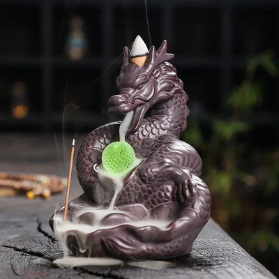 1pc Dragon Shaped Backflow Incense Burner with Sparkling LED Light for Meditation Mascot of the Year of the Loong -No Incense - Astroglowmk
