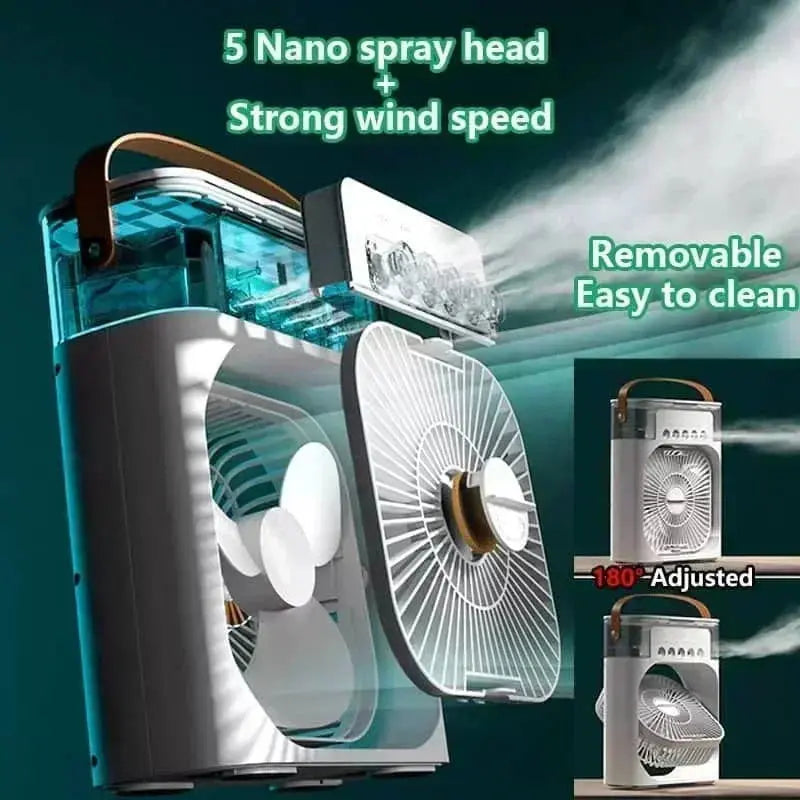 New 3 In 1 Fan AIr Conditioner Household Mini Air Cooler LED Night Light Portable Humidifier Air Adjustment Fan Office Home Fan - Astroglowmk