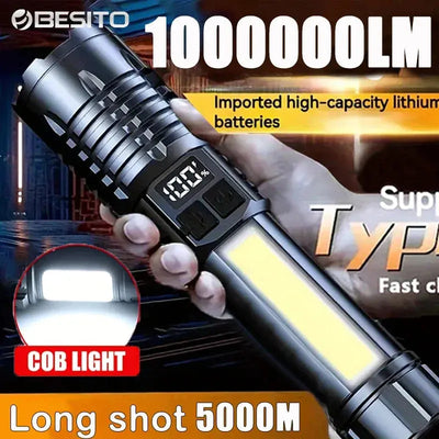 Portable Rechargeable High Power LED Flashlights With Display Screen Zoom Tactical Torch Lamp with Emergency Side Lights Lantern - Astroglowmk