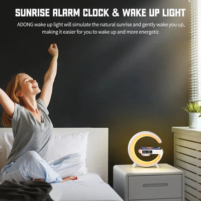 LED Smart Wake Up Light RGB Night Light with Wireless Speaker 15W Wireless Rechargeable Desk Lamp for Bedroom Bedside Game Room - Astroglowmk