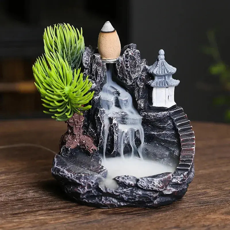 Resin cascade back incense Furnace craft high mountain running water cast oven ornaments home candles Aromattherapy stove incense seat psychotherapy incense seat suitable for boudorir honey friend gift - Astroglowmk