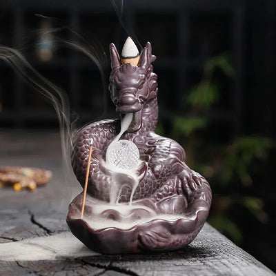 1pc Dragon Shaped Backflow Incense Burner with Sparkling LED Light for Meditation Mascot of the Year of the Loong -No Incense - Astroglowmk