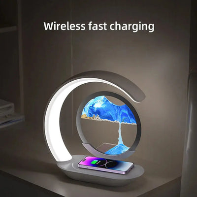 Quicksand Table Lamp Wireless Charging Desk Lamp 3D Hourglass Ornaments Sand Painting Night Light for Office Room Decoration - Astroglowmk