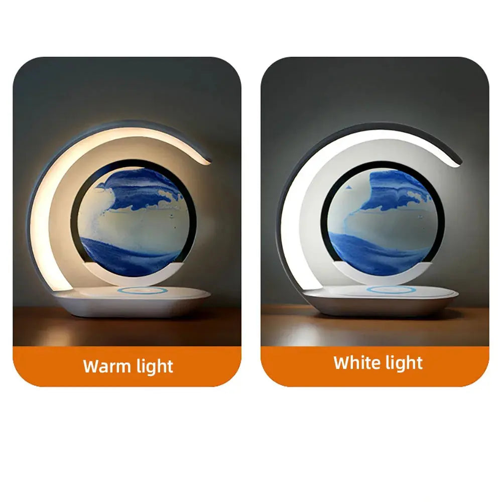 Quicksand Table Lamp Wireless Charging Desk Lamp 3D Hourglass Ornaments Sand Painting Night Light for Office Room Decoration - Astroglowmk