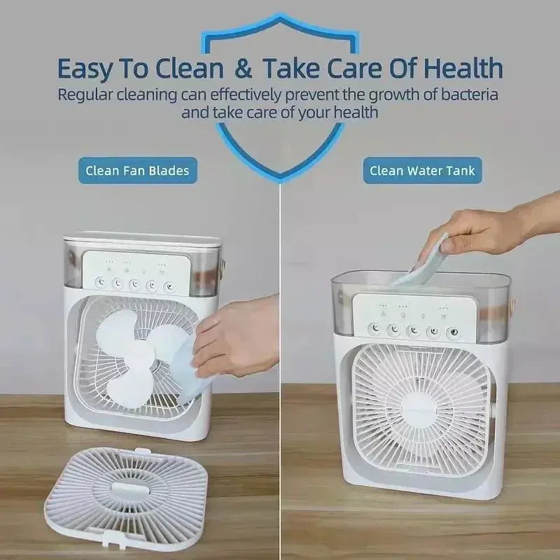 New 3 In 1 Fan AIr Conditioner Household Mini Air Cooler LED Night Light Portable Humidifier Air Adjustment Fan Office Home Fan - Astroglowmk