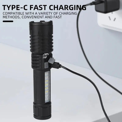 Portable Rechargeable High Power LED Flashlights With Display Screen Zoom Tactical Torch Lamp with Emergency Side Lights Lantern - Astroglowmk