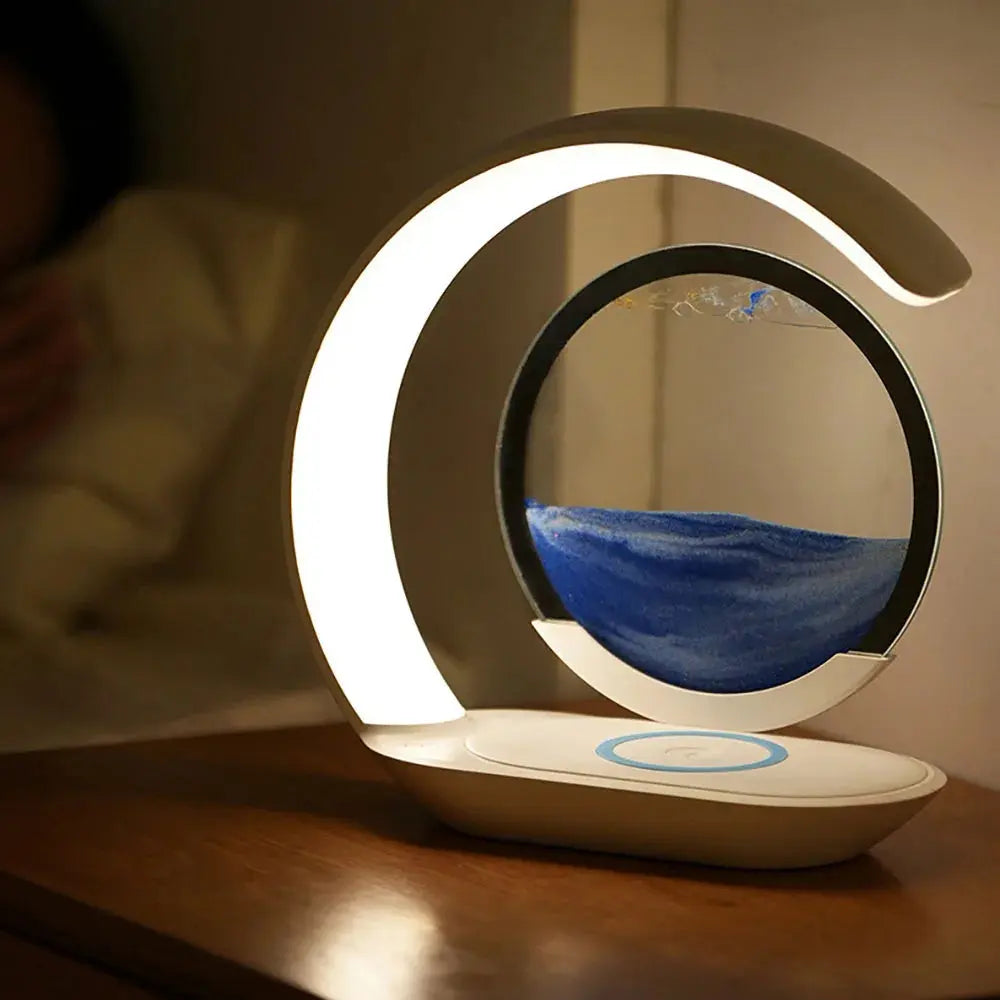 Quicksand Table Lamp Wireless Charging Desk Lamp 3D Hourglass Ornaments Sand Painting Night Light for Office Room Decoration - Astroglowmk