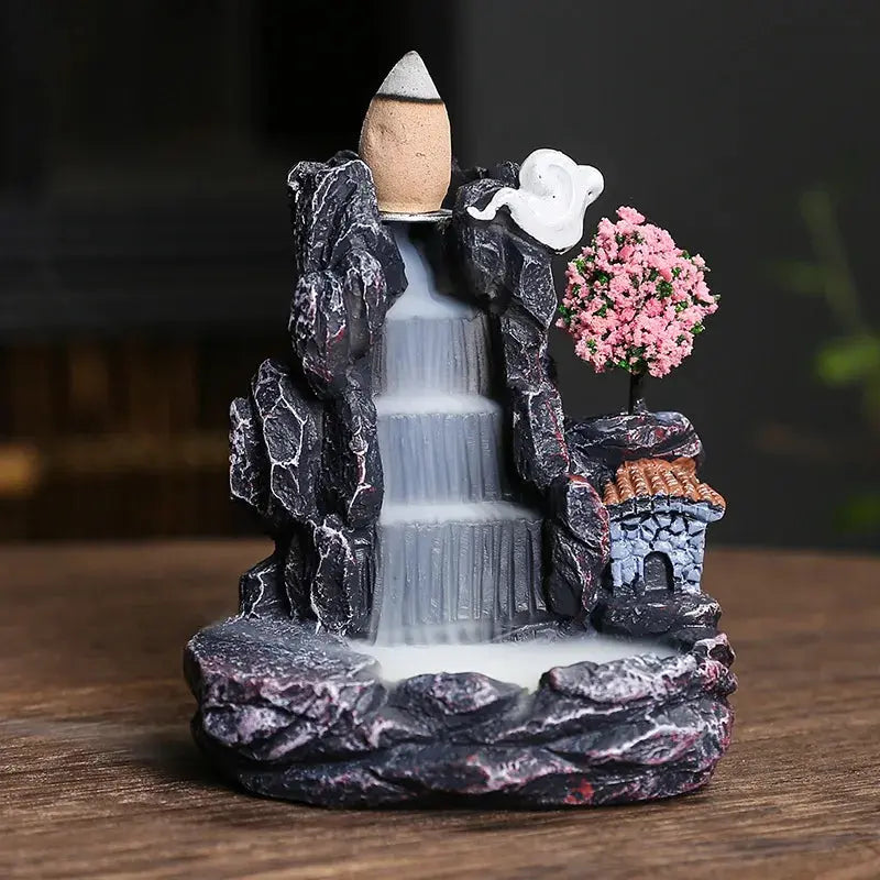 Resin cascade back incense Furnace craft high mountain running water cast oven ornaments home candles Aromattherapy stove incense seat psychotherapy incense seat suitable for boudorir honey friend gift - Astroglowmk