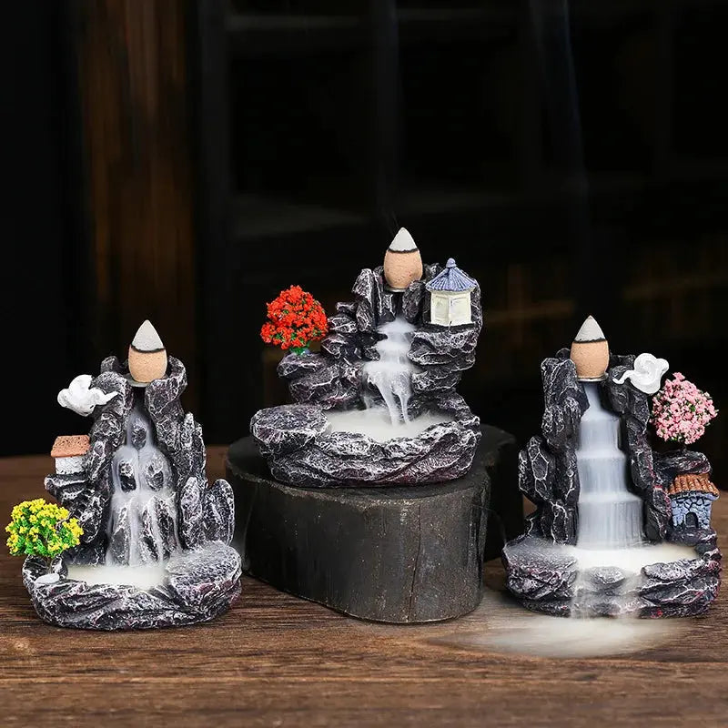 Resin cascade back incense Furnace craft high mountain running water cast oven ornaments home candles Aromattherapy stove incense seat psychotherapy incense seat suitable for boudorir honey friend gift - Astroglowmk