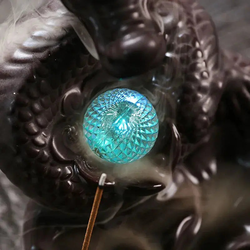 1pc Dragon Shaped Backflow Incense Burner with Sparkling LED Light for Meditation Mascot of the Year of the Loong -No Incense - Astroglowmk
