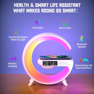 LED Smart Wake Up Light RGB Night Light with Wireless Speaker 15W Wireless Rechargeable Desk Lamp for Bedroom Bedside Game Room - Astroglowmk