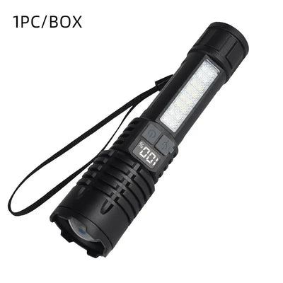 Portable Rechargeable High Power LED Flashlights With Display Screen Zoom Tactical Torch Lamp with Emergency Side Lights Lantern - Astroglowmk