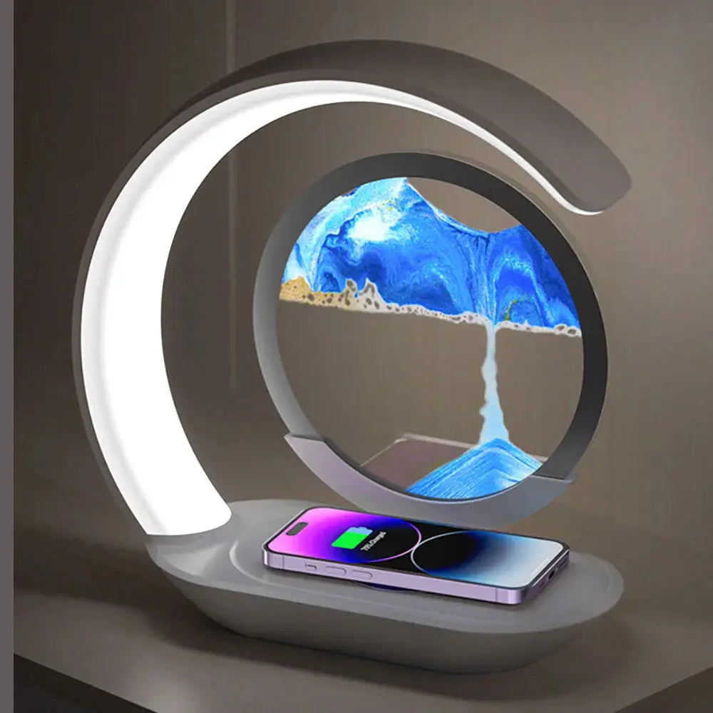 Quicksand Table Lamp Wireless Charging Desk Lamp 3D Hourglass Ornaments Sand Painting Night Light for Office Room Decoration - Astroglowmk