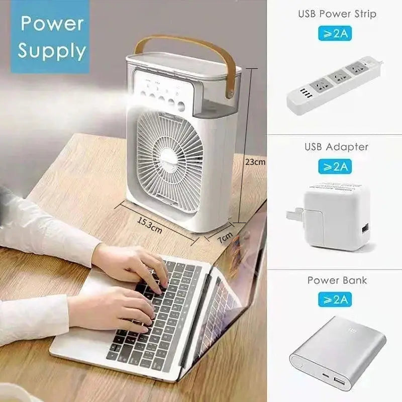New 3 In 1 Fan AIr Conditioner Household Mini Air Cooler LED Night Light Portable Humidifier Air Adjustment Fan Office Home Fan - Astroglowmk