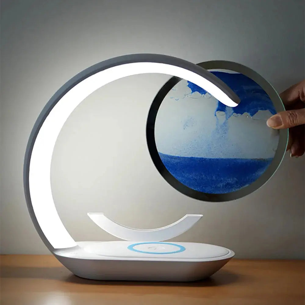 Quicksand Table Lamp Wireless Charging Desk Lamp 3D Hourglass Ornaments Sand Painting Night Light for Office Room Decoration - Astroglowmk