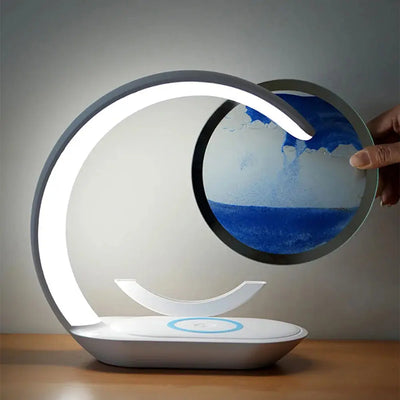 Quicksand Table Lamp Wireless Charging Desk Lamp 3D Hourglass Ornaments Sand Painting Night Light for Office Room Decoration - Astroglowmk