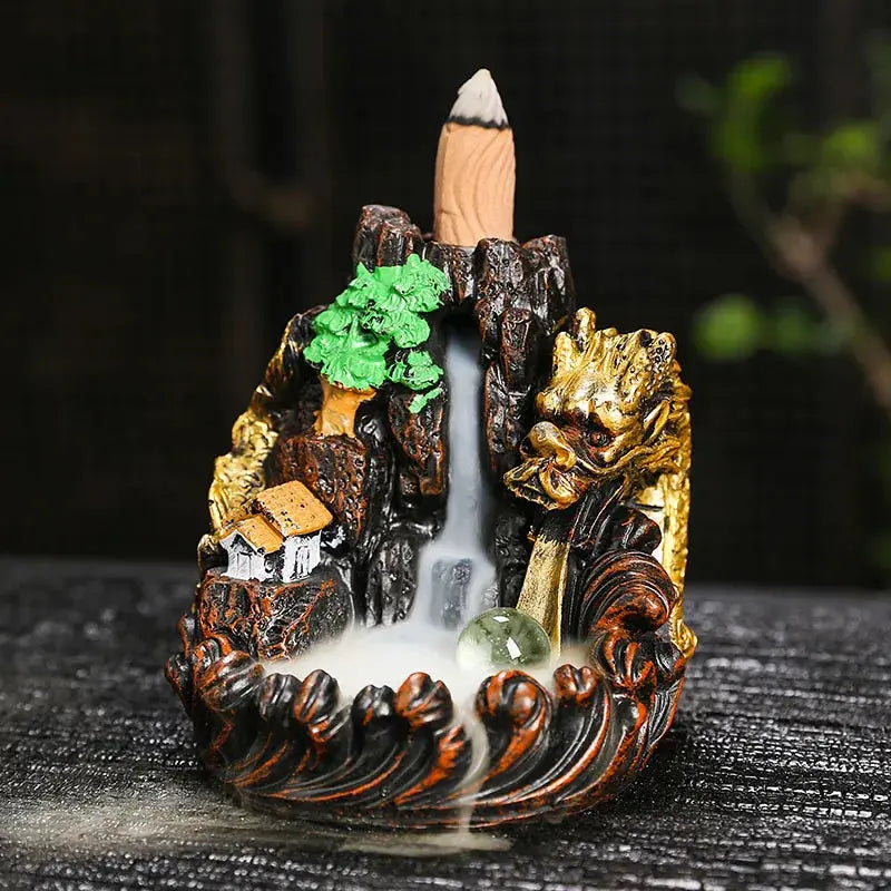Resin cascade back incense Furnace craft high mountain running water cast oven ornaments home candles Aromattherapy stove incense seat psychotherapy incense seat suitable for boudorir honey friend gift - Astroglowmk