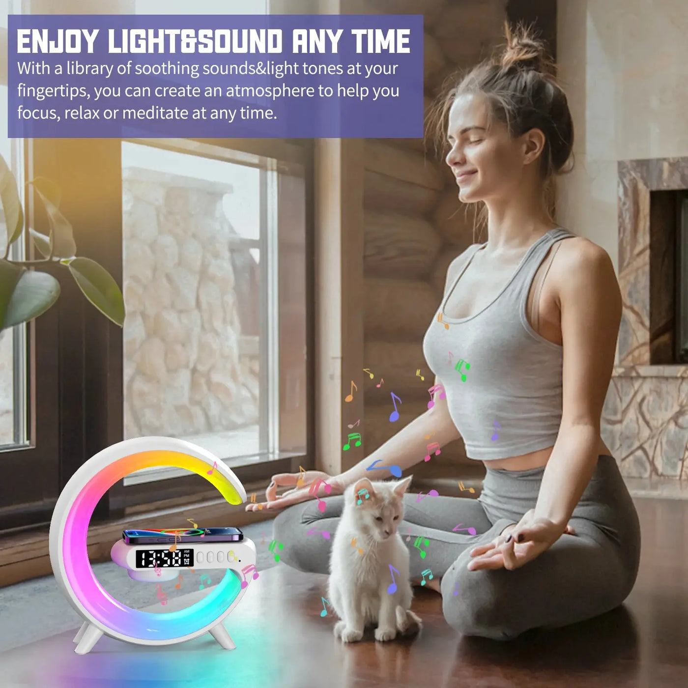 LED Smart Wake Up Light RGB Night Light with Wireless Speaker 15W Wireless Rechargeable Desk Lamp for Bedroom Bedside Game Room - Astroglowmk