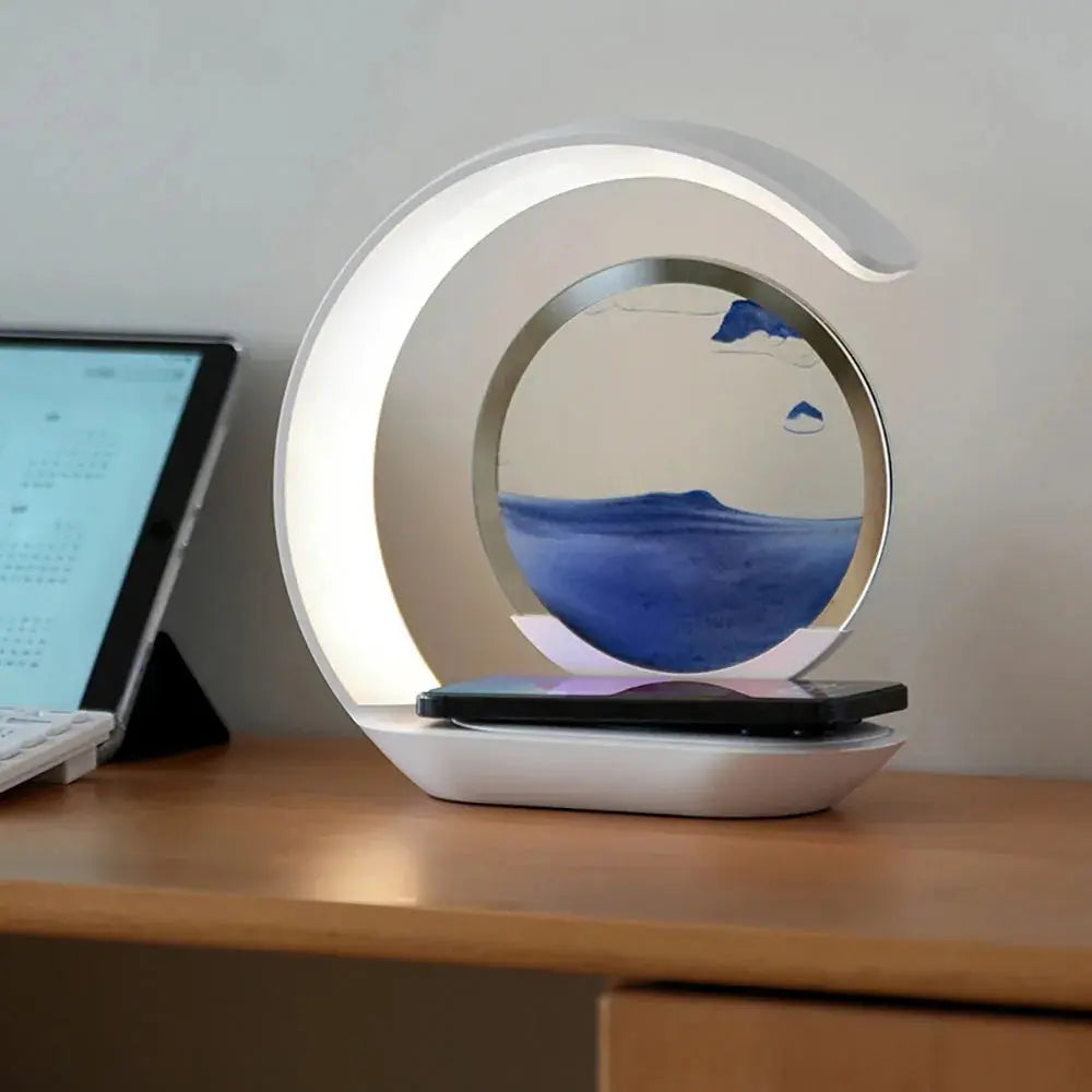 Quicksand Table Lamp Wireless Charging Desk Lamp 3D Hourglass Ornaments Sand Painting Night Light for Office Room Decoration - Astroglowmk