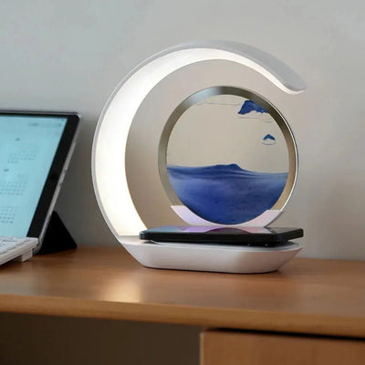 Quicksand Table Lamp Wireless Charging Desk Lamp 3D Hourglass Ornaments Sand Painting Night Light for Office Room Decoration - Astroglowmk