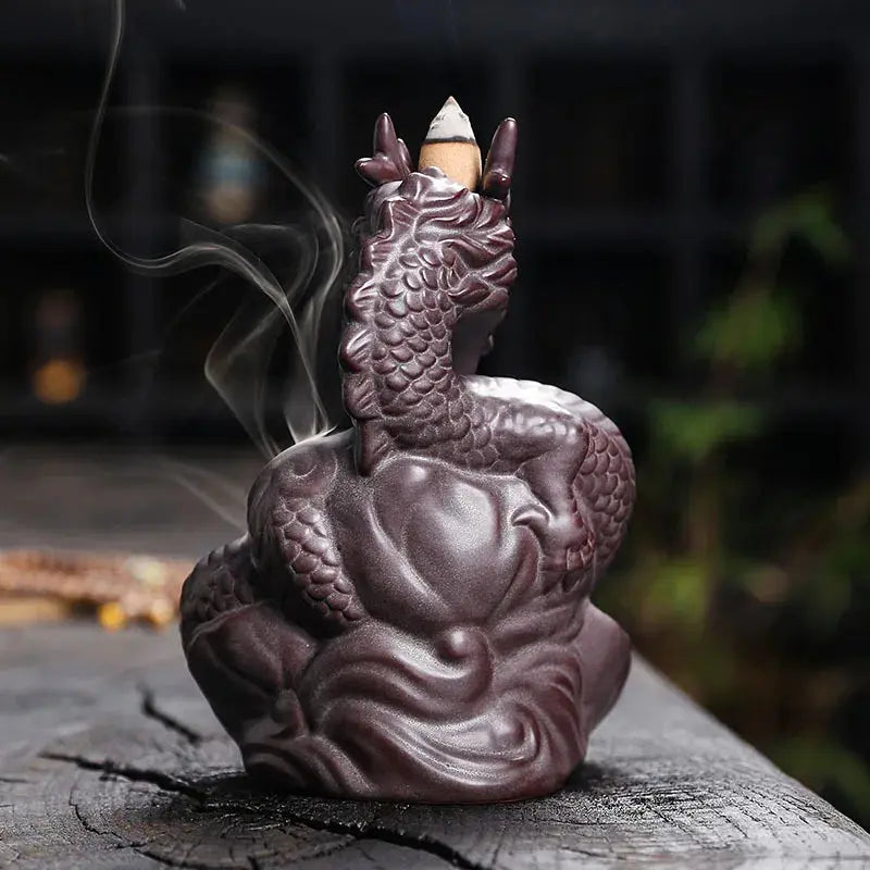 1pc Dragon Shaped Backflow Incense Burner with Sparkling LED Light for Meditation Mascot of the Year of the Loong -No Incense - Astroglowmk