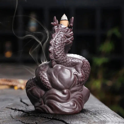 1pc Dragon Shaped Backflow Incense Burner with Sparkling LED Light for Meditation Mascot of the Year of the Loong -No Incense - Astroglowmk
